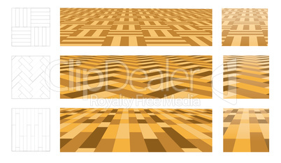 Parquet in perspective plane. Set of vector illustrations