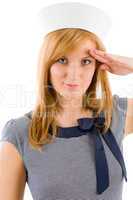 Young marine woman saluting navy outfit