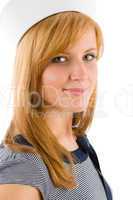 Young marine woman fashion portrait sailor hat