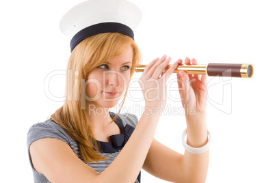 Young marine woman looking through spyglass