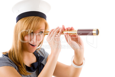 Young marine woman looking through spyglass