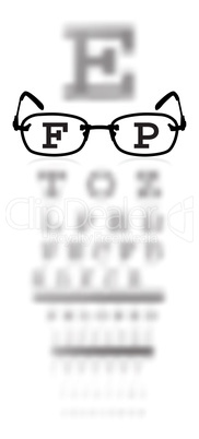 Test alphabet in oculist room with glasses