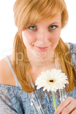 Romantic young woman hold gerbera daisy