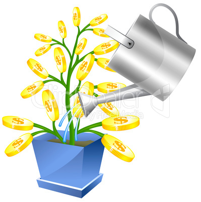 Money tree with watreing can