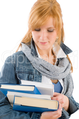 Student young woman hold book