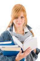 Student young woman hold book