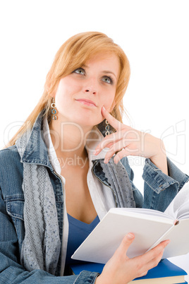 Student young woman hold book