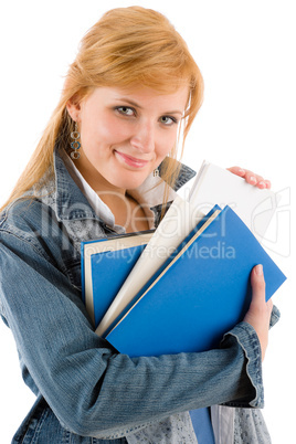 Student young woman hold books