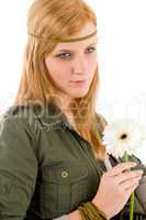 Hippie young woman hold gerbera daisy