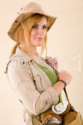 Safari young woman with tropical hat