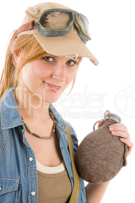 Adventure young woman with pilot goggles