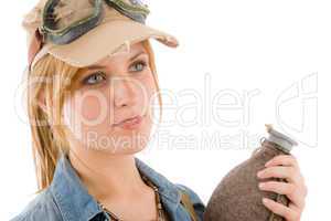 Adventure young woman with pilot goggles