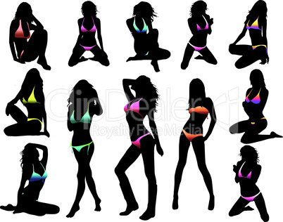 Bikini girls silhouette - vector