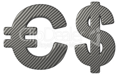 Carbon fiber font US dollar and euro symbols