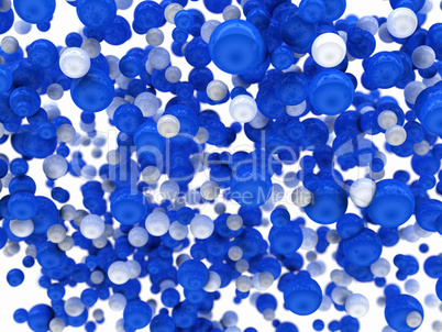 Abstract blue and white balls over white