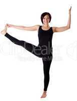 woman stand in yoga Tree pose isolated