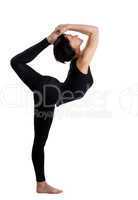 beauty woman in black stand in yoga - Dancer Pose