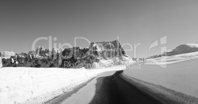 Snowy Landscape of Dolomites Mountains during Winter