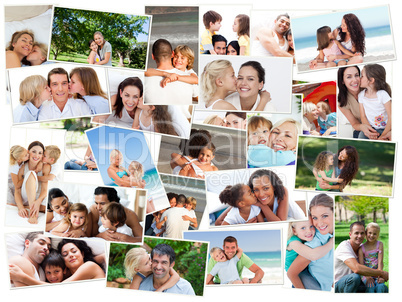 Collage of cute families hugging