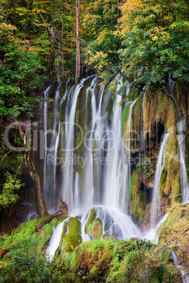 Waterfall in Autumn Forest