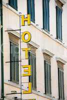 Yellow hotel sign