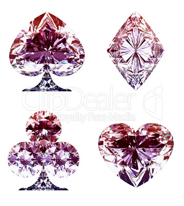 Colorful lilac Diamond Card Suits isolated