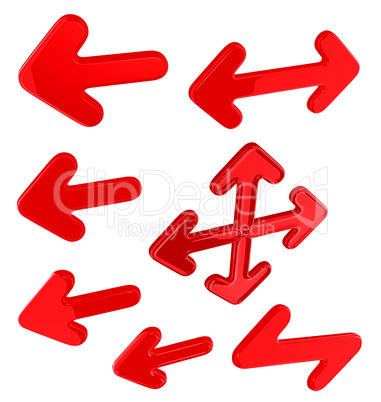 Red glossy arrows set isolated