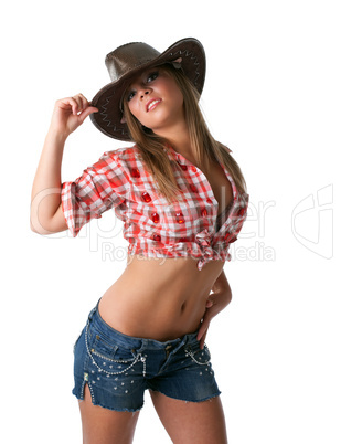 sexy young cowgirl stand with naked stomach