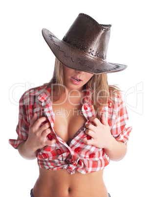 sexy young cowgirl put hands on breast
