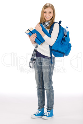 Student teenager woman with schoolbag book