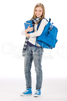 Student teenager woman with schoolbag book