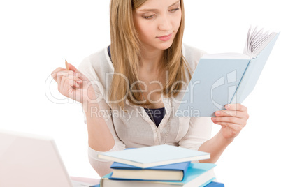 Student teenager woman read book