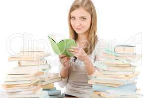 Student teenager woman read book