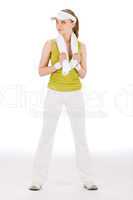 Fitness teenager woman in sportive outfit
