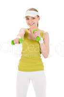 Fitness teenager woman with dumbbell