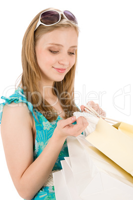 Shopping teenager happy woman in summer dress