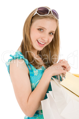 Shopping teenager happy woman in summer dress