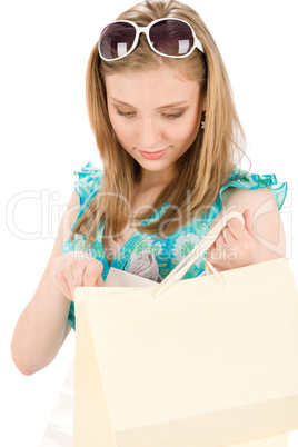 Shopping teenager happy woman in summer dress