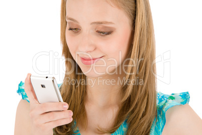 Teenager woman with mobile phone in summer