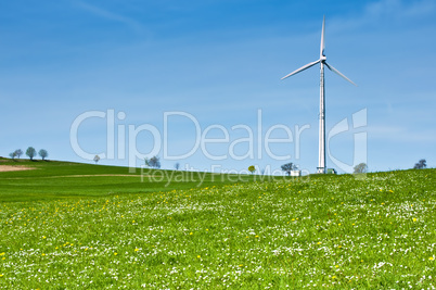 Wind Turbine in Spring Landscape