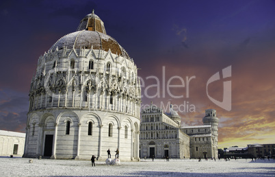 Baptistery in Piazza dei Miracoli after a Snowfall, Pisa