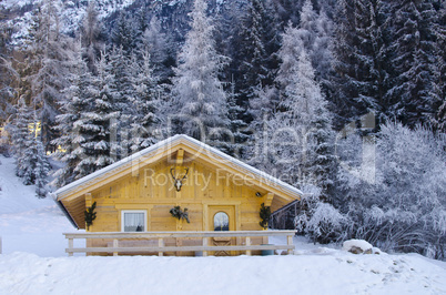 Snowy Landscape of Dolomites Mountains during Winter