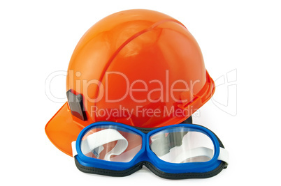 Helmet orange and goggles