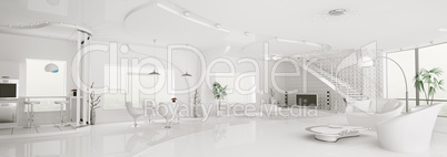 Interior of modern white apartment panorama 3d render