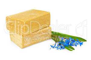 Two pieces of soap with blue flowers