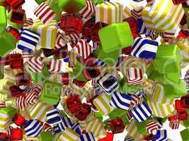 Colorful Abstract cubic shapes or bonbons isolated