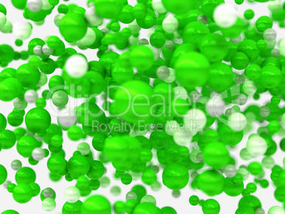 Green and white orbs over white background