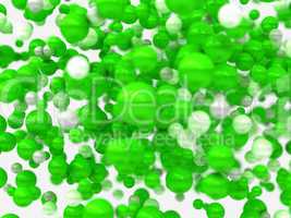 Green and white orbs over white background