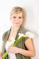 Romantic woman hold calla lily flower