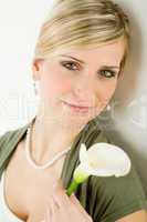 Portrait romantic woman hold calla lily flower